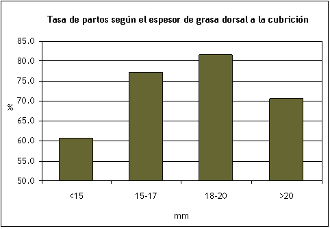 Tasa de partos según espesor de grasa dorsal a la cubrición