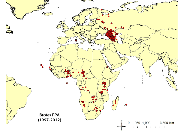 Focos de PPA notificados en el periodo 1997-2002