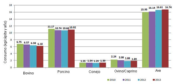 consumo carne españa 2010-2013