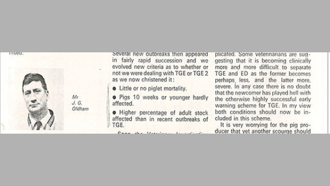 En 1971, un veterinario (Oldham) escribió en un diario británico “Pig farming supplement”, un breve artículo titulado "cómo empezó todo".
