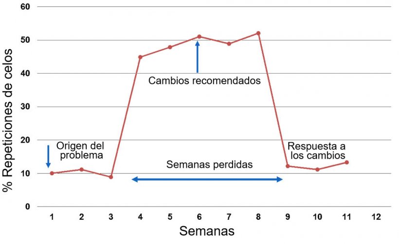 Gráfico 1. Respuesta reportada por semana de servicio o monta.