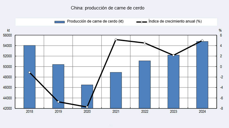 Previsiones para la producci&oacute;n de carne de cerdo de China (en miles de toneladas).

