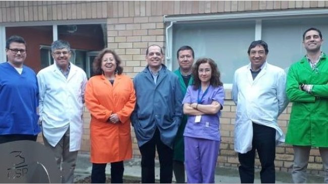 Visita de la delegación chilena al GSP de Lérida. De izquierda a derecha Vicens Tarancón (GSP) , Pedro Guerrero (Asprocer), Marta Rojas (SAG), Lorenzo Fraile (UdL), Gonzalo Mena (Agrosuper), Elena Novell (GSP), Álvaro Gonzalez (SAG) y Mauricio Arias (Agrosuper).