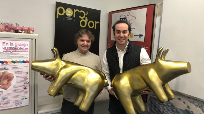 Pedro López (BDPorc) y David Fonollosa (ISAGRI) en una reunión de trabajo en febrero 2020 en la sede del BDPorc.