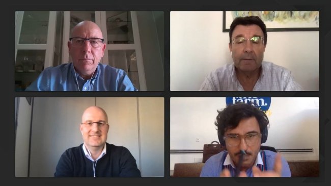 De izquierda a derecha y de arriba a abajo: Alberto Herranz, director de la Interprofesional del porcino de Capa Blanca (INTERPORC),  Josep Collado, secretario General de FECIC, Miguel Ángel Higuera, director de Anprogapor y Miguel Chico, director de The Farm.