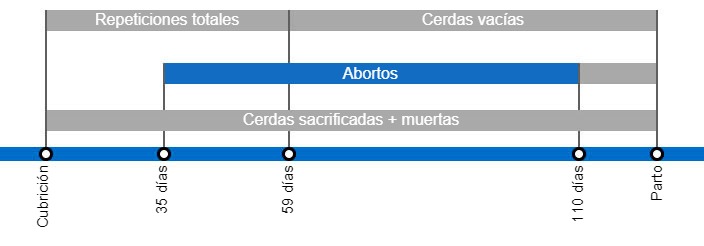  Tipos de pérdidas de gestación que repercuten en una menor tasa de partos, con el detalle de los distintos tipos de repeticiones según en el momento en que se producen.