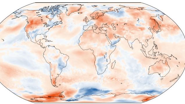 Figura 2. Anomal&iacute;a de la temperatura del aire en julio de 2021 en relaci&oacute;n al per&iacute;odo 1991-2020 .(Fuente: Copernicus Climate Change Service/ECMWF)
