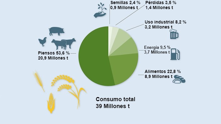 Uso de cereales 2021/22. Datos preliminares. Fuente: BLE
