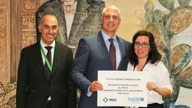En la foto, Álvaro Mateos, presidente de AVESA; Joaquín Mateos, director Médico de MSD España y Portugal; y Alba Puente Baños, autora del estudio premiado.
