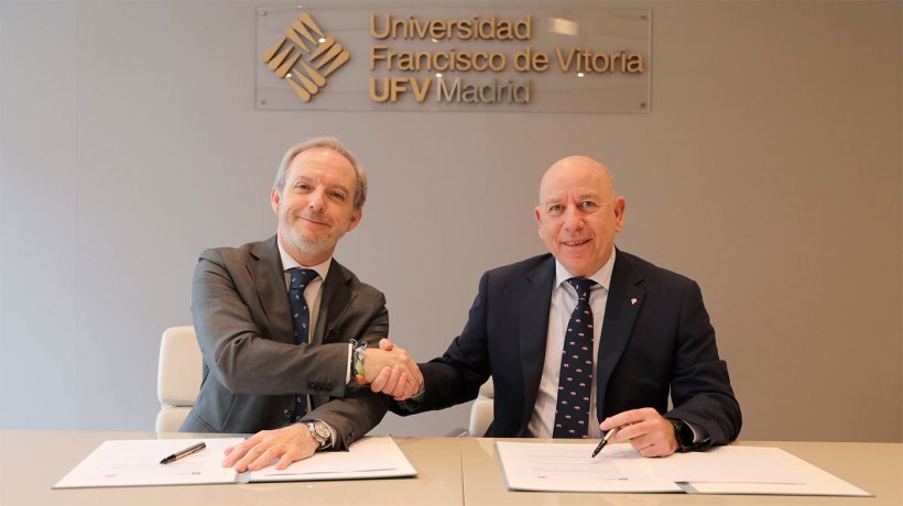 Alberto Herranz, director general de INTERPORC, y José Antonio Verdejo, secretario general de la UFV.