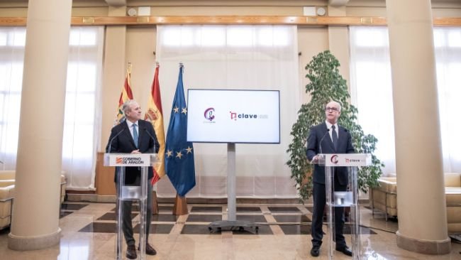 Presentación del proyecto CLAVE con el presidente del Gobierno de Aragón, Jorge Azcón, y el CEO del Grupo Costa, Jorge Costa.
