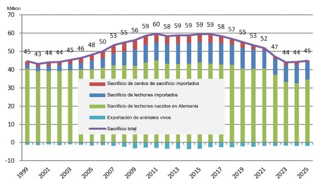 Balance de carne de cerdo en Alemania en unidades y por origen. Fuente: Thünen Working Paper 274.