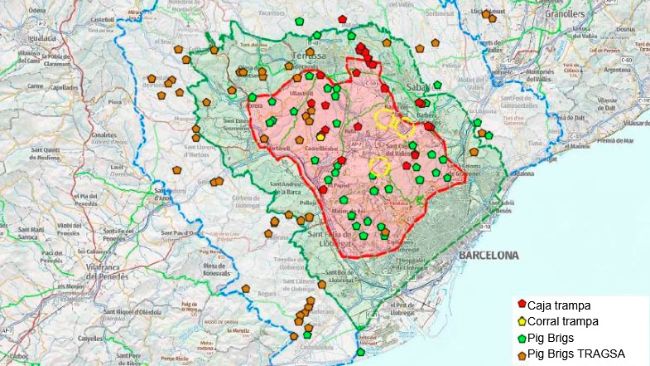 Localizaci&oacute;n de las cajas trampa, Pig Brigs y corrales de capturas a fecha 7 de julio de 2026 (Fuente: Cos d&rsquo;Agents Rurals. Generalitat de Catalunya.)