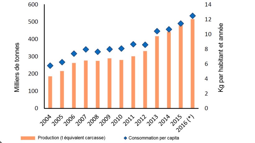 Evolution de la production et de la consommation de viande porcine en Argentine
