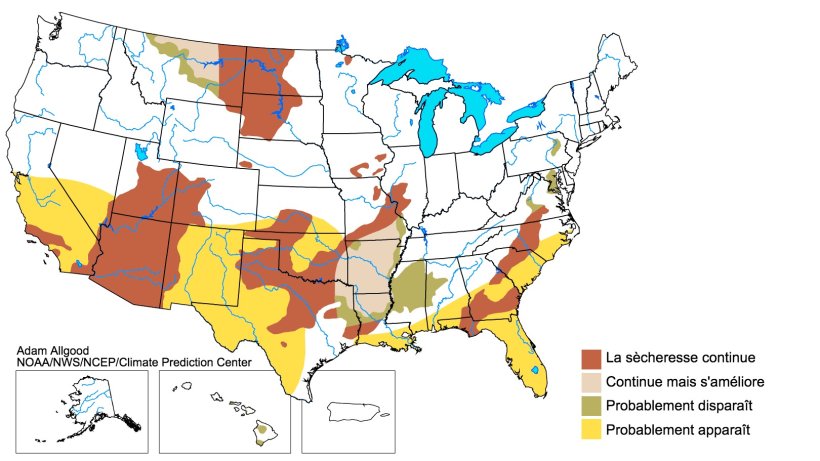 Tendance saisonni&egrave;re de la s&eacute;cheresse aux &Eacute;tats-Unis: du 21 d&eacute;cembre 2017 au 31 mars 2018
