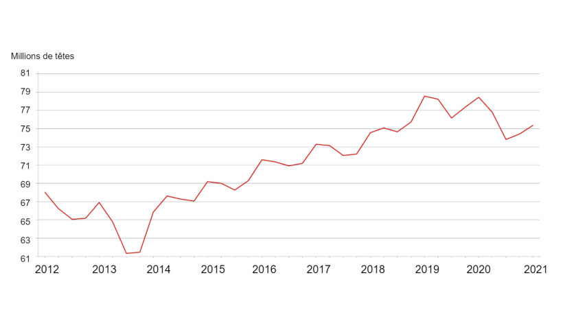 Effectif porcin trimestriel - Etats-Unis : 1er septembre. Source : USDA.
