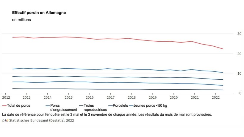 Effectif porcin en Allemagne. Source : Destatis