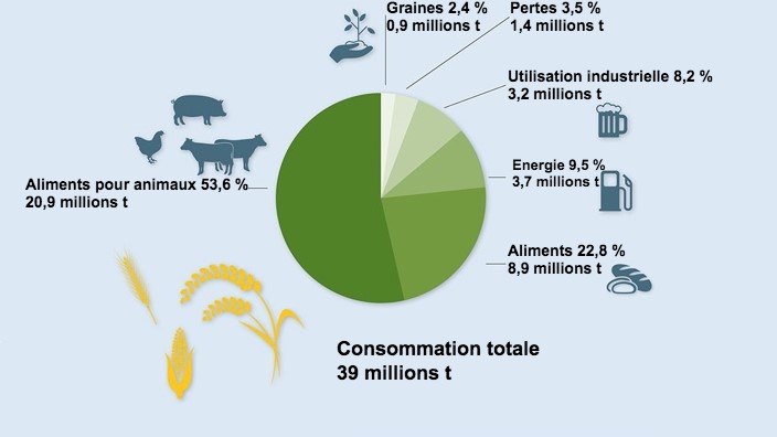 Utilisation des c&eacute;r&eacute;ales 2021/22. Donn&eacute;es pr&eacute;liminaires. Source : BLE
