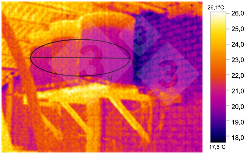 Figure 3 : THERMOGRAPHIE : r&eacute;servoirs d'eau pour les traitement en engraissement. Source : Marco et Collell sl. avec cam&eacute;ra thermographique test 880-2.
