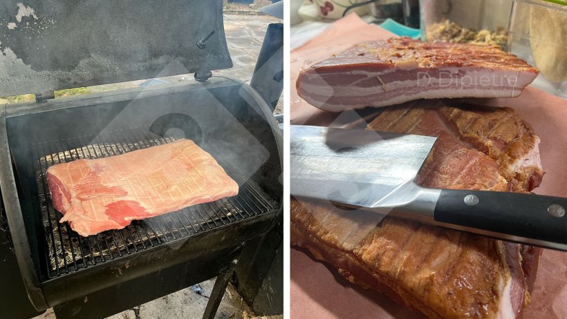 Figure 1 : L'auteur Dennis DiPietre fait saler et fumer son propre bacon &agrave; partir de bacon qu'il a achet&eacute; en ligne aupr&egrave;s d'un producteur de porc.
