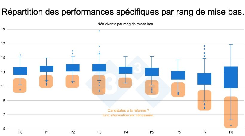 Figure 3 : R&eacute;partition des performances sp&eacute;cifiques par rang de mise bas.
