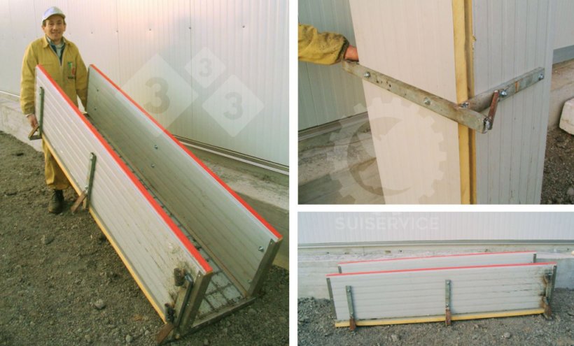 Trois panneaux isolants, du type de ceux utilisés pour le bardage des hangars, sont boulonnés sur trois cadres en fer en forme de U qui servent de support à la structure. Ces panneaux étant légers (deux tôles entre lesquelles se trouve l'isolant), ils confèrent force et légèreté à la structure qui peut être facilement déplacée par une seule personne.