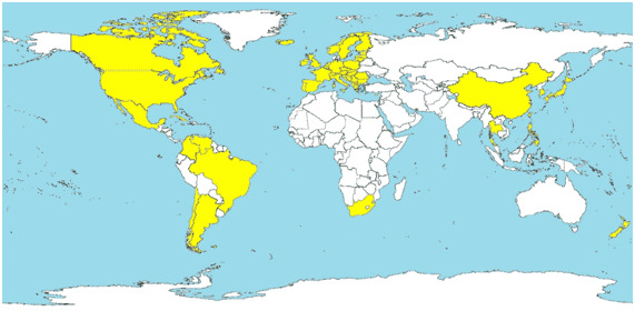 Países en los que se ha diagnosticado ES-PCV2 (en amarillo).