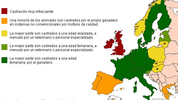 Mapa de las variaciones regionales en castraci&oacute;n de lechones en Europa