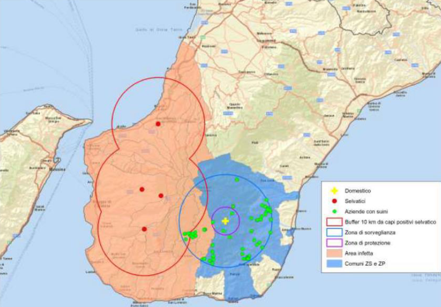 focos de PPA en Calabria