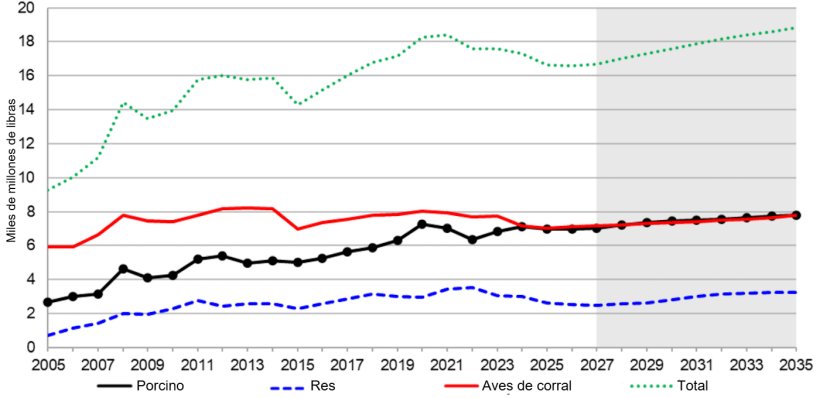 U.S. meat exports, 2005-2035. Source: USDA.