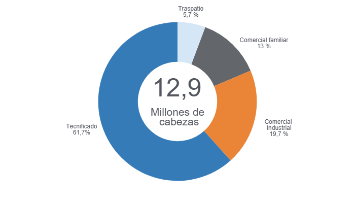 Gráfico 1: Participación de los estratos productivos en el inventario nacional de porcinos 2026 Elaborado por el Departamento de Economía y Sostenibilidad de 333 Latinoamérica con datos de Porkcolombia - Programa de Erradicación de la Peste Porcina Clásica PPC