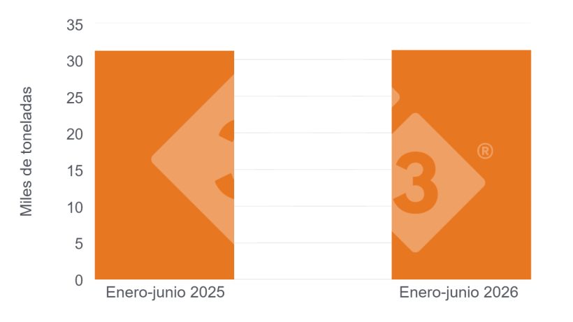 Gráfico 4. Evolución de las toneladas (peso producto), importadas a junio 2025-26
