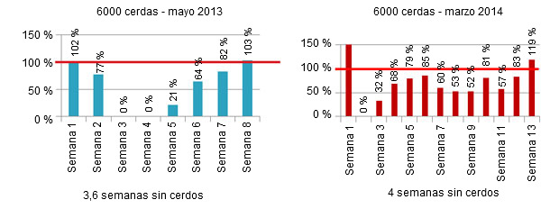 Comparación de la media de destetados con la media de las 52 semanas previas