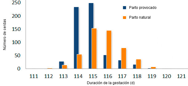 Comparativa de la duración de la gestación entre parto provocado a los 114 días y parto natural