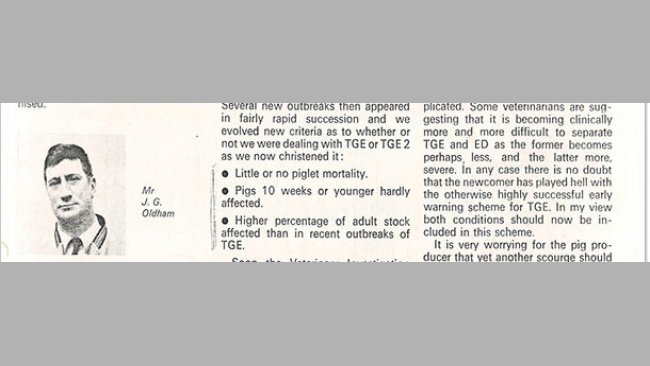 En 1971, un veterinario (Oldham) escribió en un diario británico “Pig farming supplement”, un breve artículo titulado "cómo empezó todo".