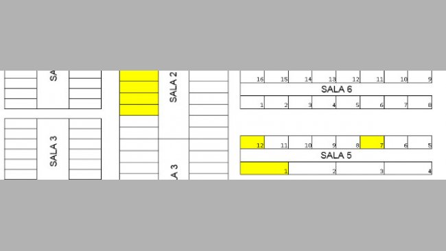 Map of the farm. The pens holding any tagged animal are shown in yellow