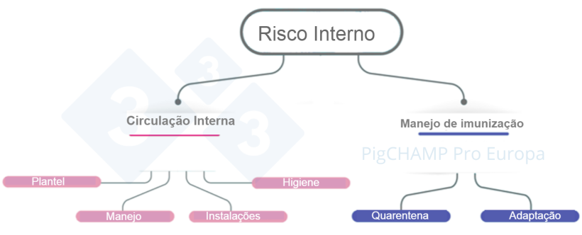 Figura 4. Esquema para analisar os principais fatores de risco internos na visita a&nbsp;granja.
