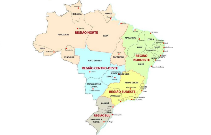 Figura 1. Mapa do Brasil por estados e regi&otilde;es.
