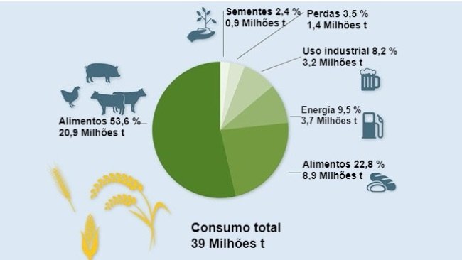 Uso de cereais 2021/22. Dados preliminares. Fonte: BLE.