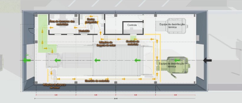 Zona de desinfecci&oacute;n de los camiones, en este caso t&eacute;rmica.
