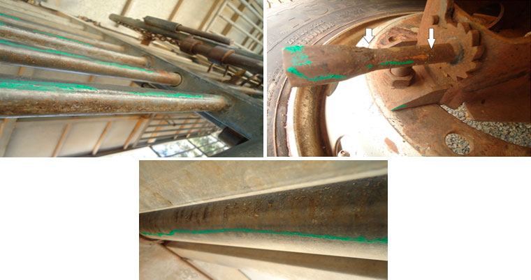 Foto 5: Uso de giz colorido para marcar as &aacute;reas a serem limpas novamente.
