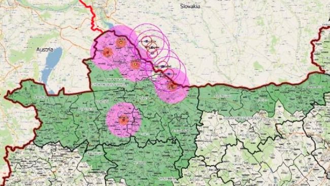 Focos de febre aftosa até 17 de abril de 2025. Fonte: Nébih.