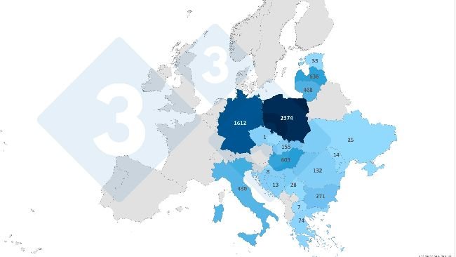 Distribución geográfica de los casos de PPA en jabalíes durante el primer semestre de 2025. Fuente: 333 a partir de datos del ADNS-ADIS.