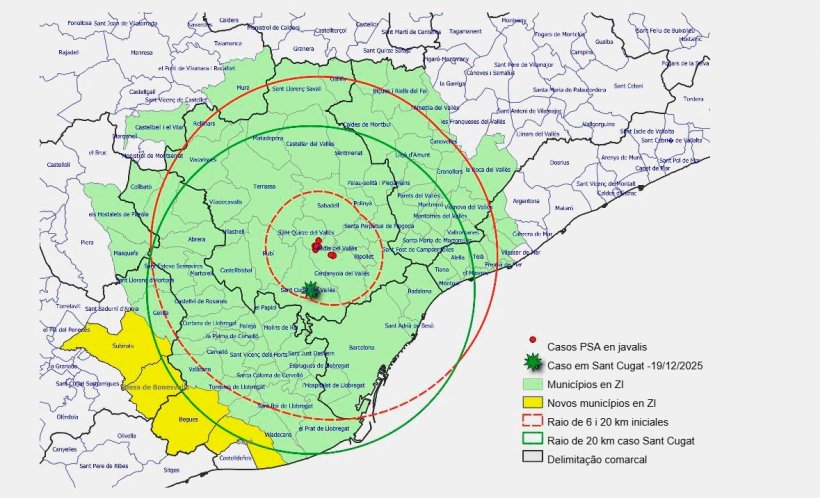 Mapa con los nuevos municipios afectados tras la detecci&oacute;n de un nuevo caso. Fuente: Generalitat de Catalunya.