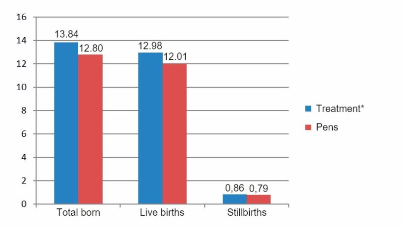 Figure 6: Total born, live births and stillbirths between December 2015 and June 2016 (*sows in crates from weaning until day 28 of gestation).
