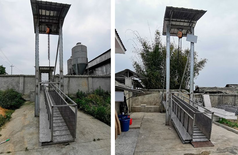 图5.中国猪场周边的铝制露天装载斜槽。由DANAG集团提供。
