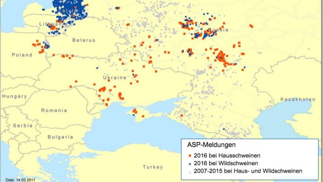 ASP-Meldungen in Osteuropa zwischen 2007 und 2016