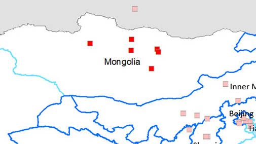 Betroffene Provinzen: Bulgan, Orchon, T&ouml;w und Dund-Gobi sowie der Distrikt Bajangol in Ulaanbaatar
