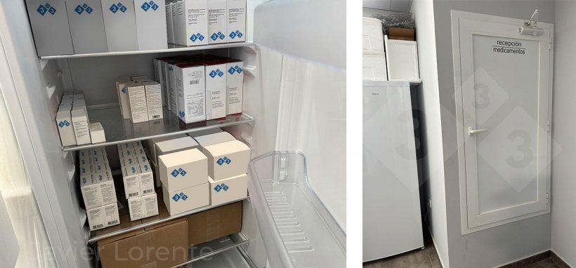 Foto 2: Links: Ordnungsgemäße Lagerung von Medikamenten. Rechts: Spezielle Einrichtungen zur Annahme von Medikamenten gewährleisten die Aufrechterhaltung der Kühlkette.