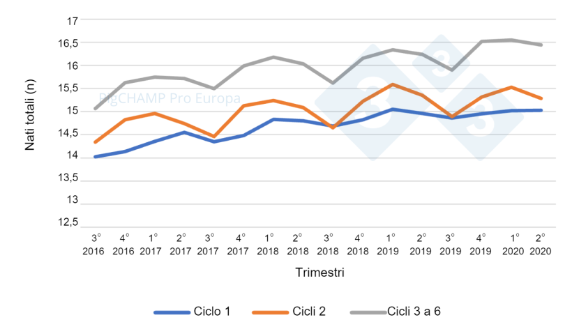 Grafico 5.&nbsp;Prolificit&agrave; per ciclo e trimestre delle coperture: coperture del periodo Luglio&nbsp;16-Giugno&nbsp;20.
